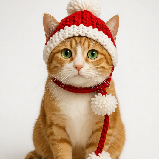 Yetişkin Kedi Kostümü & Örgü Noel Baba Şapkası