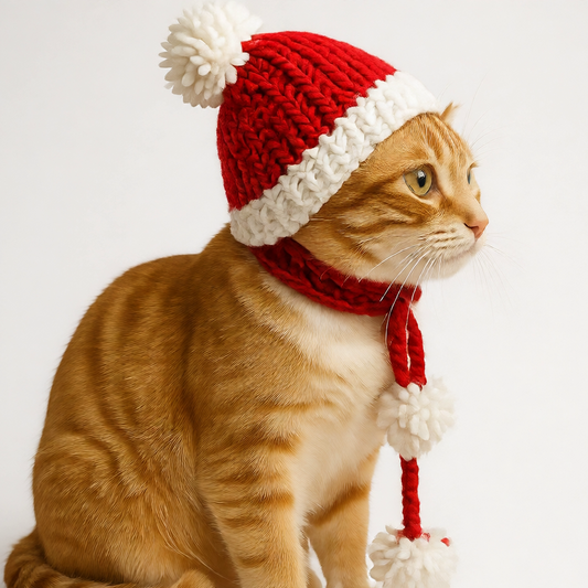 Yetişkin Kedi Kostümü & Örgü Noel Baba Şapkası